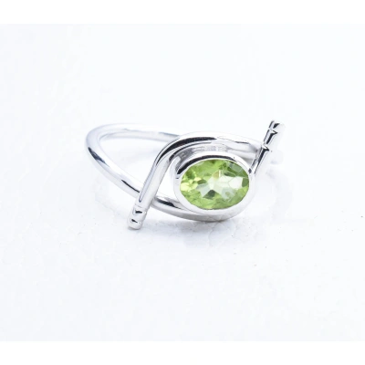 Peridot Studded Hand Carved 925 Sterling Silver Ring Faceted Oval Gemstone Organic Designer Ring Mothers' Day Gift For Her