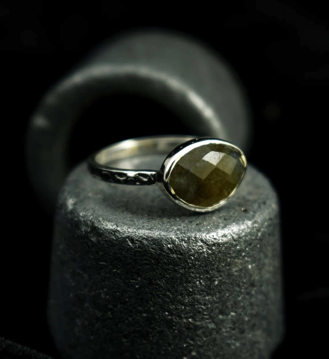 Labradorite Studded Hammered Textured Silver Dainty Ring Engagement Unique Ring Gemstone Ring Bride's Maid Gift Designer Ring-11403834