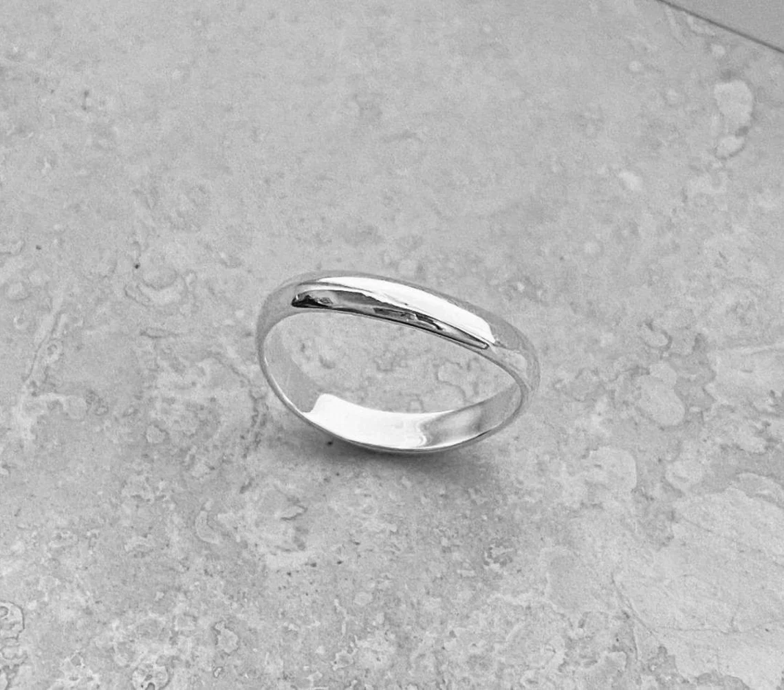 925 Sterling Silver Solid Skinny Smooth Plain Curved Band Handmade Delicate Dainty Stacking 3mm Simple Silver Band Minimalist Wave Ring Band-11403912