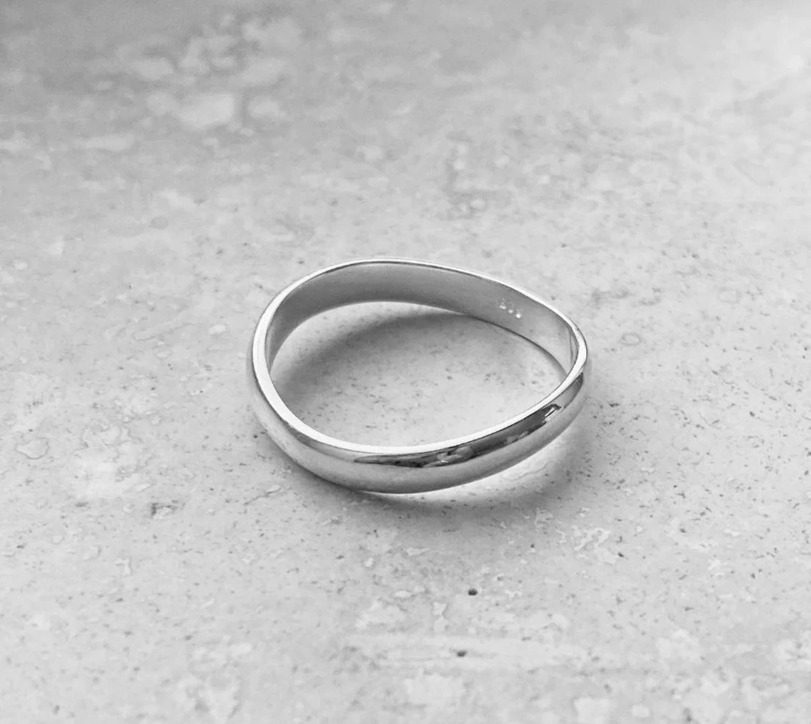 925 Sterling Silver Solid Skinny Smooth Plain Curved Band Handmade Delicate Dainty Stacking 3mm Simple Silver Band Minimalist Wave Ring Band-10 3/4 US/Uk size – V-1