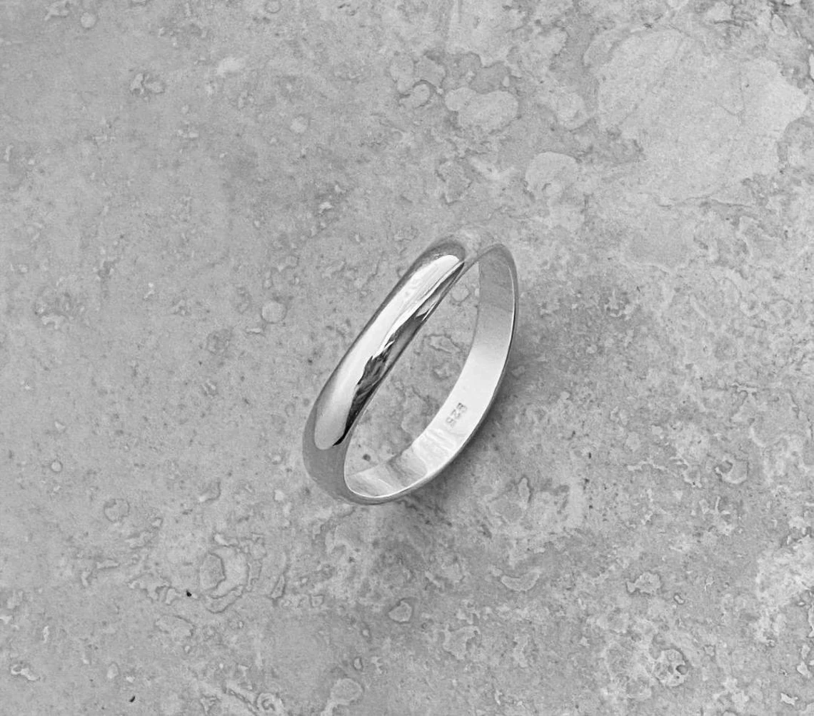 925 Sterling Silver Solid Skinny Smooth Plain Curved Band Handmade Delicate Dainty Stacking 3mm Simple Silver Band Minimalist Wave Ring Band-10 3/4 US/Uk size – V-3