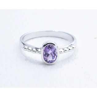 Natural Amethyst Studded Hand Carved Silver Ring, Gemstone Ring Oval Stone Organic Look Ring, Semi Precious Stone Jewelry Gift For Her