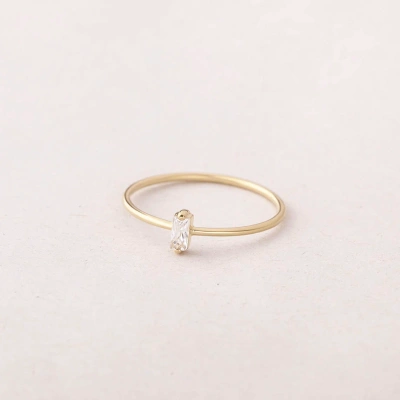 Baguette White Crystal 10K Solid Gold Ring Dainty Clear Crystal Prong Set Minimalist Delicate Ring Light Weighted Inset Stone Handmade Ring