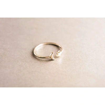 925 Sterling Silver Solid Moon Star Adjustable Ring Handmade Vintage Unique Style Dainty Stacking Open Ring Simple Minimalist Unisex Ring