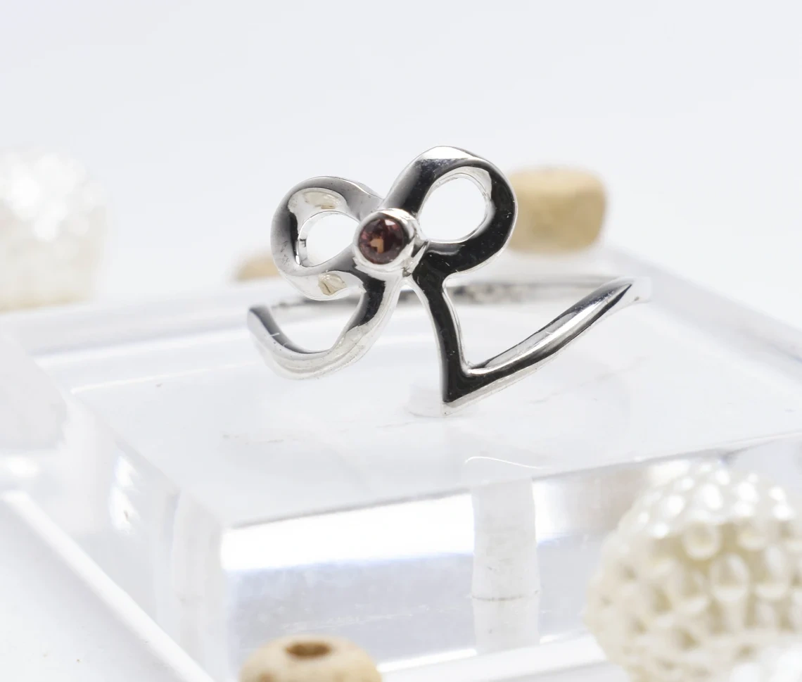 925 Sterling Silver Garnet Ring, Natural Stone Bow Tie Ring, Organic Ring, Semi Precious Stone Handmade Ring, Everyday Ring, Gift for Her-10 3/4 US/Uk size – V-1