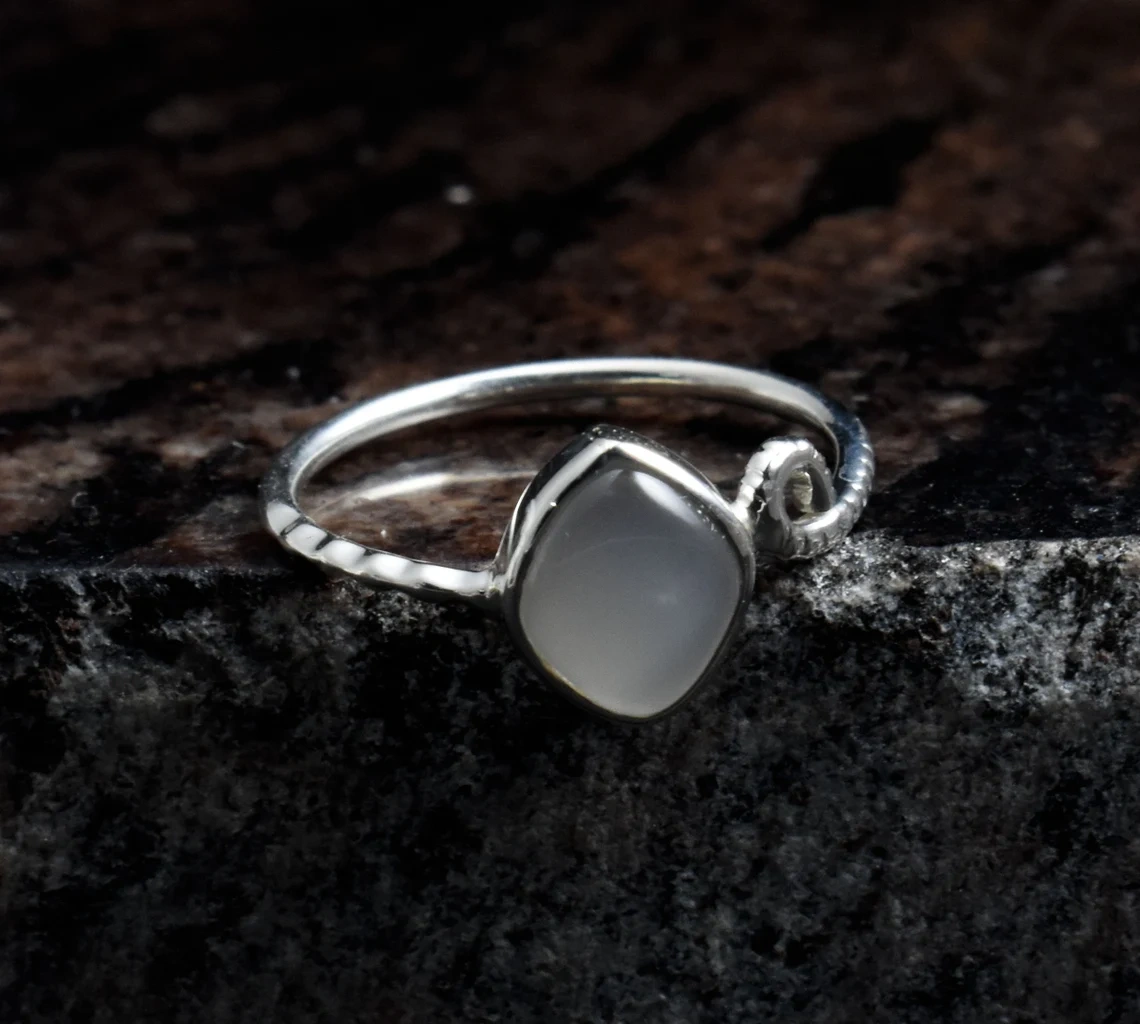 Natural Moonstone Studded Handmade 925 Silver Ring Classy Collection, Stone Ring, Cab Cut Stone Ring, Semi Precious Gemstone, B'day Gift-10 3/4 US/Uk size – V-1