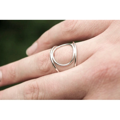 925 Sterling Silver Solid Pinched Circular Hollow Band Handmade Delicate Dainty Stacking Geometric Contemporary Ring Simple Minimalist band