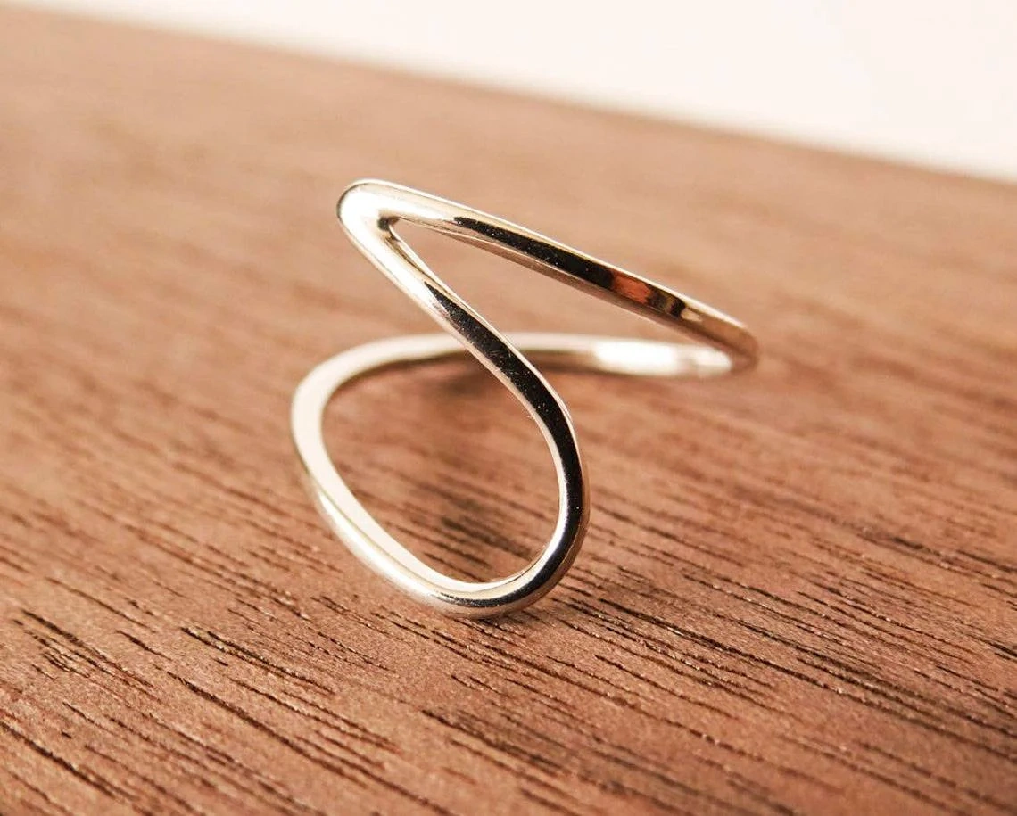 925 Sterling Silver Solid Sculptural Ring Handmade Delicate Wrap around Dainty Stacking Ring Silver Simple Minimalist Unisex Organic Ring-11416008