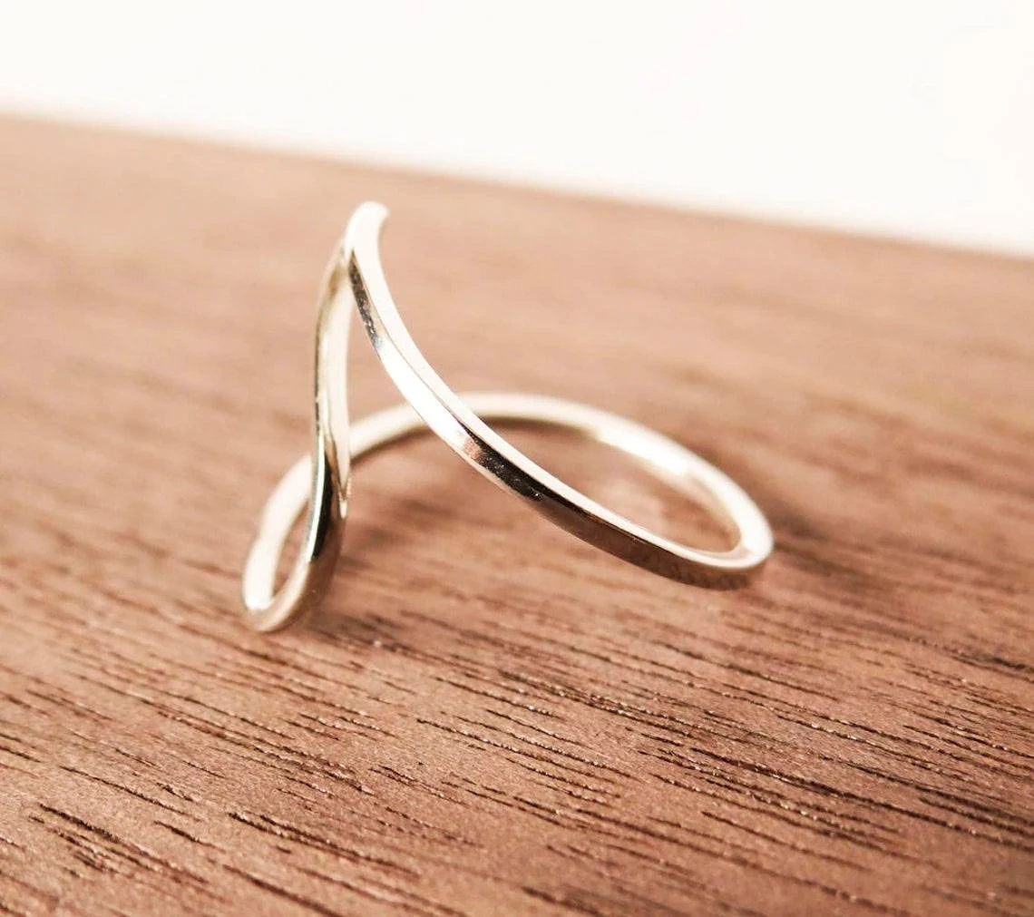 925 Sterling Silver Solid Sculptural Ring Handmade Delicate Wrap around Dainty Stacking Ring Silver Simple Minimalist Unisex Organic Ring-10 3/4 US/Uk size – V-1