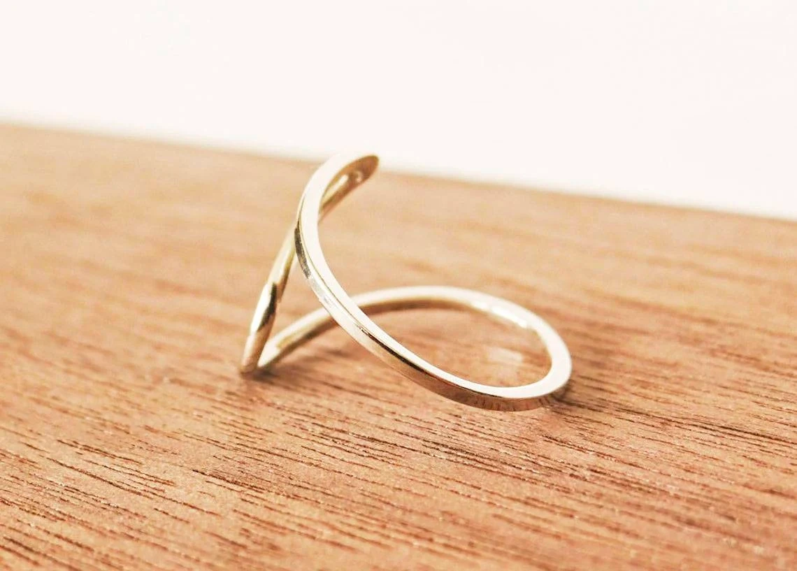 925 Sterling Silver Solid Sculptural Ring Handmade Delicate Wrap around Dainty Stacking Ring Silver Simple Minimalist Unisex Organic Ring-10 3/4 US/Uk size – V-2