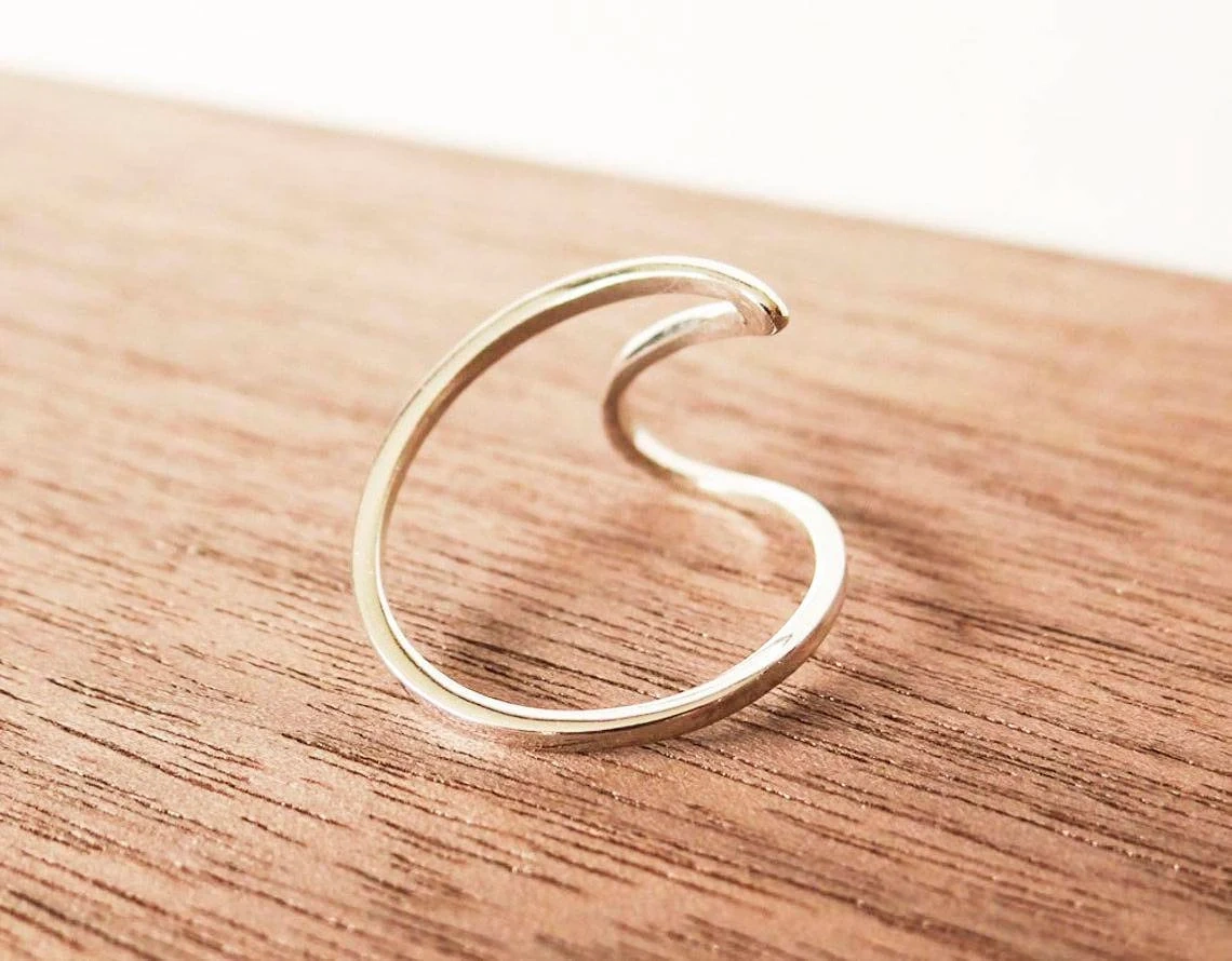 925 Sterling Silver Solid Sculptural Ring Handmade Delicate Wrap around Dainty Stacking Ring Silver Simple Minimalist Unisex Organic Ring-10 3/4 US/Uk size – V-3