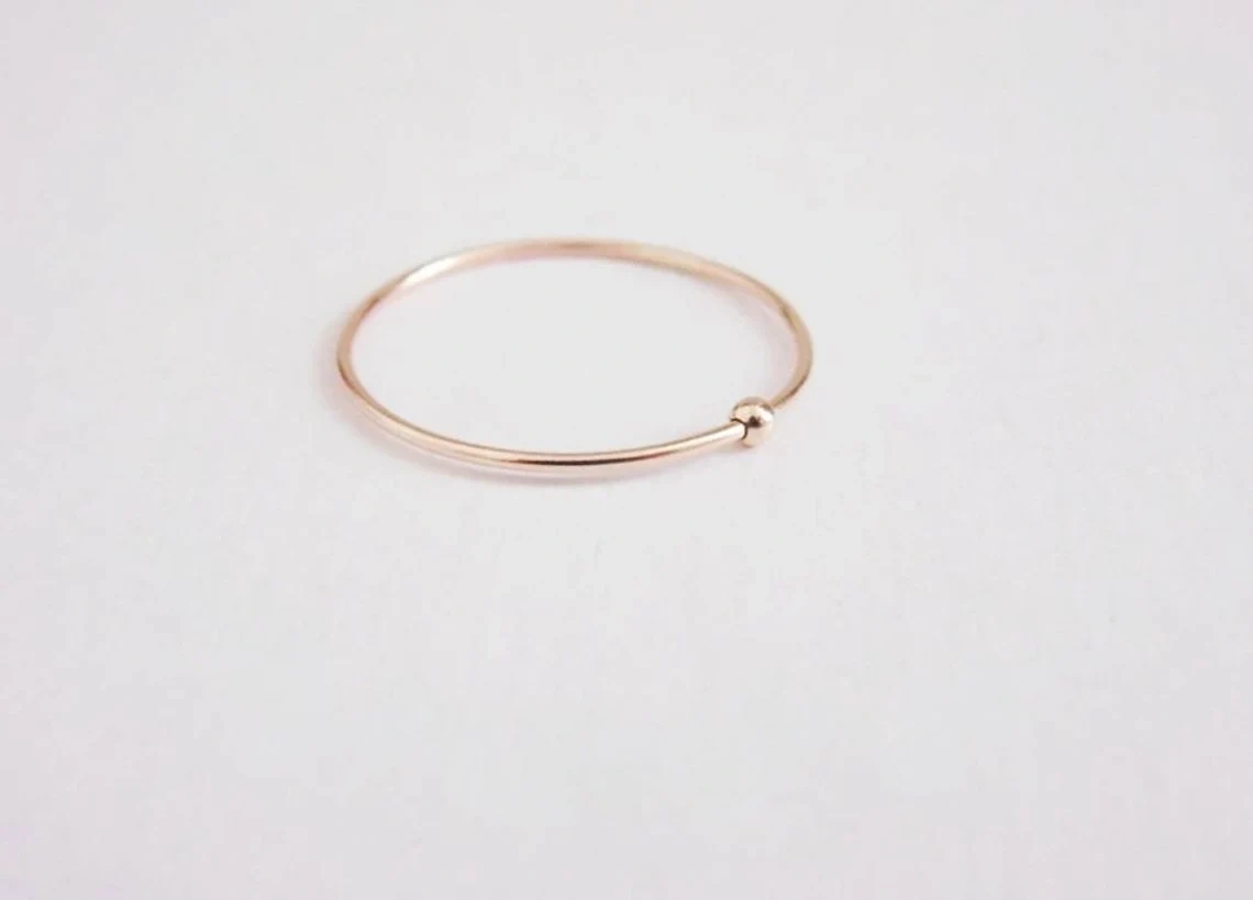 10K Solid Gold Dainty Skinny Anxiety Fidget Spinner Thin Ring Minimalist Delicate Simple Unique Handmade Gold Stacking Boho Ball Ring-11416086