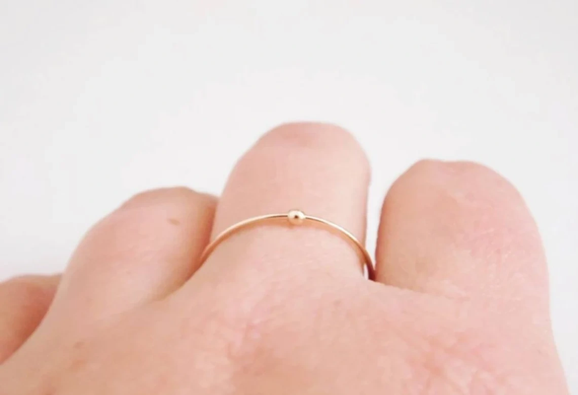 10K Solid Gold Dainty Skinny Anxiety Fidget Spinner Thin Ring Minimalist Delicate Simple Unique Handmade Gold Stacking Boho Ball Ring-10 3/4 US/Uk size – V-1