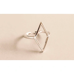 925 Sterling Silver Solid Diamond Shape Adjustable Ring Handmade Geometric Open Marquoise Dainty Stacking Ring Simple Minimalist Unisex Ring