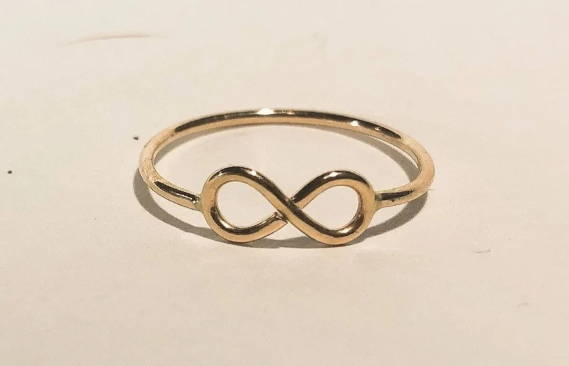 10K Solid Gold Thin Infinity Symbol Ring Handmade Stacking Dainty Avant garde Style Minimalist Ring Light Weighted Gold Delicate Unique Ring-11416454