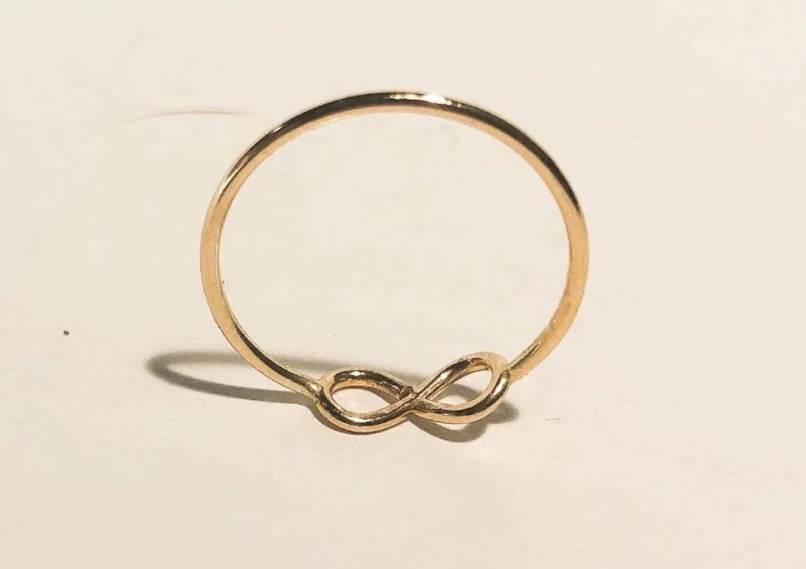 10K Solid Gold Thin Infinity Symbol Ring Handmade Stacking Dainty Avant garde Style Minimalist Ring Light Weighted Gold Delicate Unique Ring-10 3/4 US/Uk size – V-1