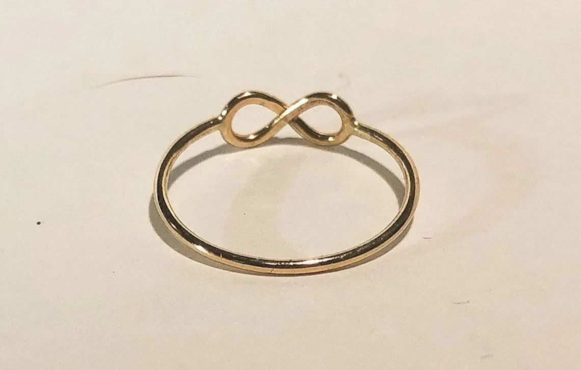 10K Solid Gold Thin Infinity Symbol Ring Handmade Stacking Dainty Avant garde Style Minimalist Ring Light Weighted Gold Delicate Unique Ring-10 3/4 US/Uk size – V-3