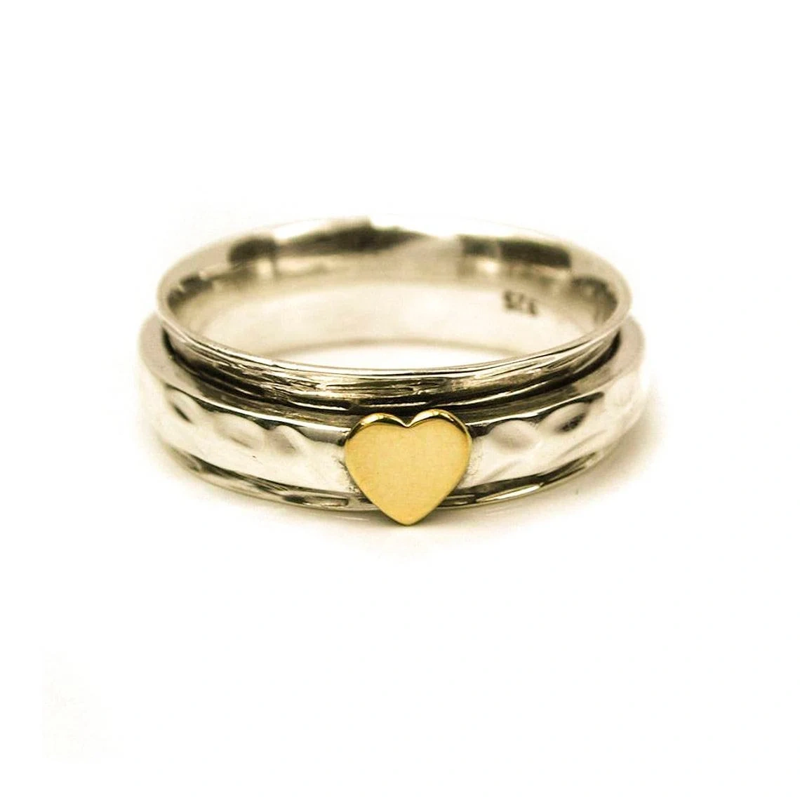 925 Sterling Silver Solid Hammered Heart Spinner Band Ring Handmade Dainty Stacking Love Thumb band Anxiety Fidget Meditation spinning Ring-11416528