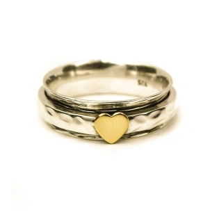 925 Sterling Silver Solid Hammered Heart Spinner Band Ring Handmade Dainty Stacking Love Thumb band Anxiety Fidget Meditation spinning Ring