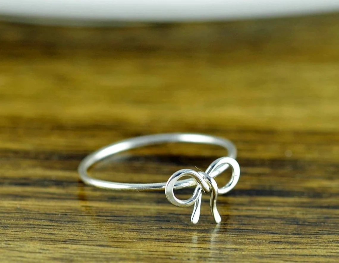 925 Sterling Silver Solid Skinny Tiny Bow tie Ring Handmade Dainty Stacking Ring Silver Simple Minimalistic Jewelry Unique Tie Knot Ring-11416614