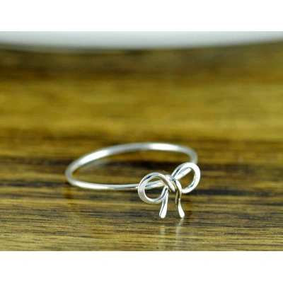925 Sterling Silver Solid Skinny Tiny Bow tie Ring Handmade Dainty Stacking Ring Silver Simple Minimalistic Jewelry Unique Tie Knot Ring