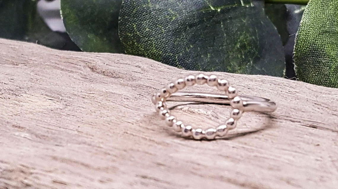 925 Solid Sterling Silver beaded Teardrop Shape Ring Handmade Unique Stacking Dottie Pear Shape Minimalist Ring Everyday Use Ring For Her-10 3/4 US/Uk size – V-2