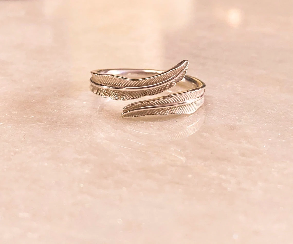 925 Sterling Silver Solid Bohemian Feather Adjustable Ring Handmade Delicate Dainty Stacking Ring Simple Minimalist Unique Boho hippie ring-11417230