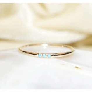 10K Solid Gold 1mm Turquoise Studded Dainty Ring Stacking Semi Precious Stone Minimalist Ring Inset Round Tiny handmade Unique Simple Ring