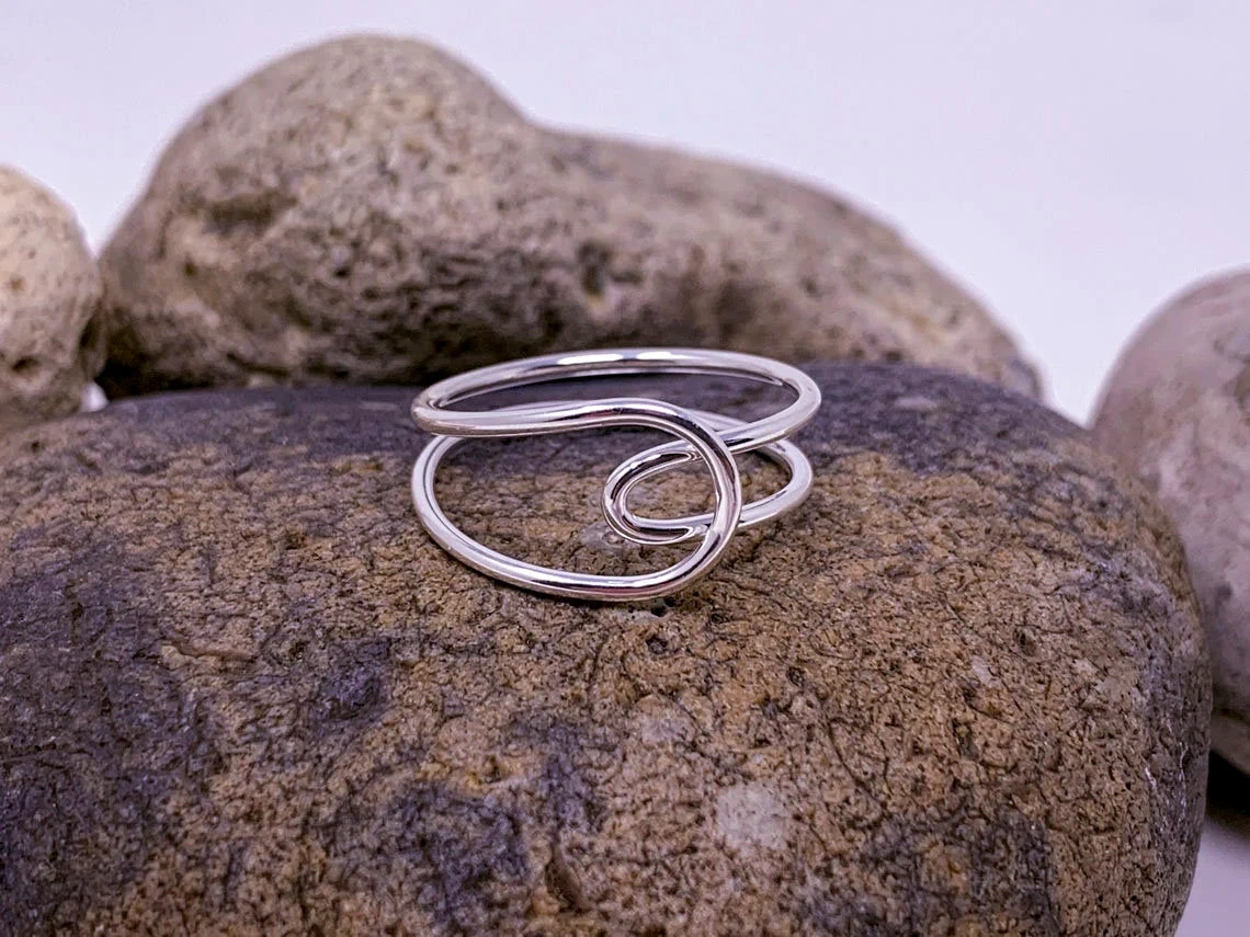 925 Sterling Silver Solid Wire Double Band Bohemian Adjustable Ring Handmade Dainty Stacking Contemporary Thin Ring Simple Minimalist band-10 3/4 US/Uk size – V-2