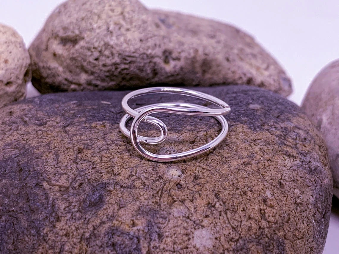 925 Sterling Silver Solid Wire Double Band Bohemian Adjustable Ring Handmade Dainty Stacking Contemporary Thin Ring Simple Minimalist band-10 3/4 US/Uk size – V-3