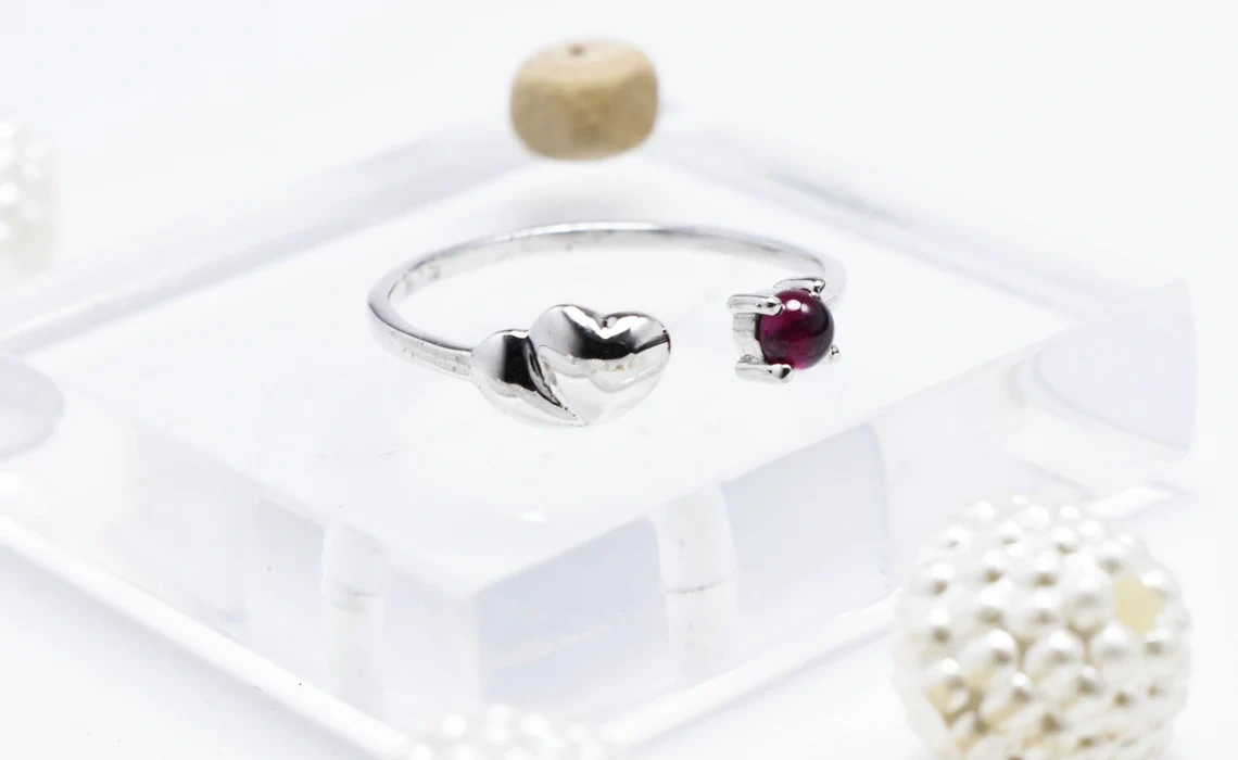 Natural Garnet Ring, Love Ring, Adjustable Gemstone Love Ring, 925 Sterling Silver Ring Semi Precious Stone Ring, Everyday Ring Gift for Her-10 3/4 US/Uk size – V-3