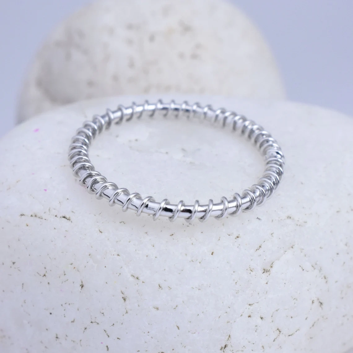 925 Sterling Silver Wire Wrapped Charm Ring, Knuckle Ring, Boho Ring, Gift for Her/Him , Minimalist Jewelry ,Silver Bands-10 3/4 US/Uk size – V-1