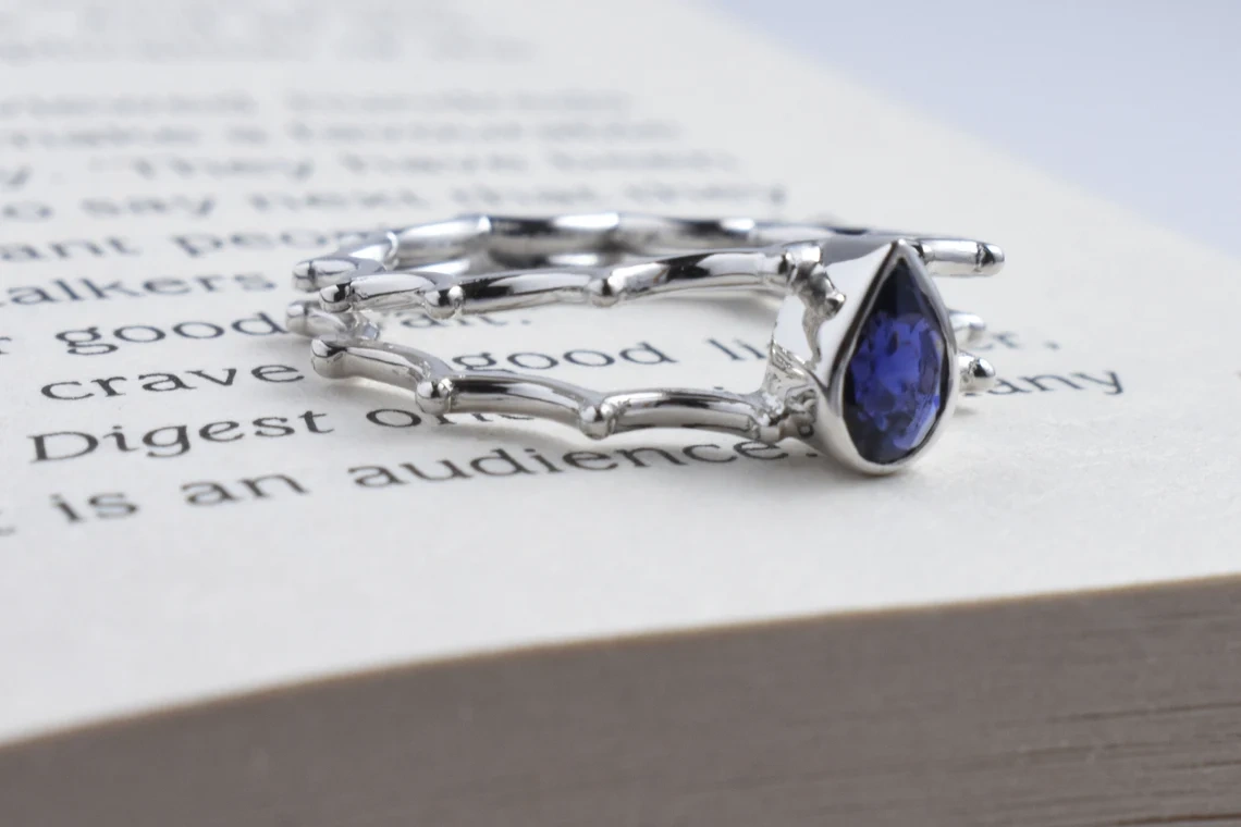 Iolite Sterling Silver Ring Back To School Collection Semi Precious Stone Studded,White Rhodium Plated Ring Gemstone Ring-11423830