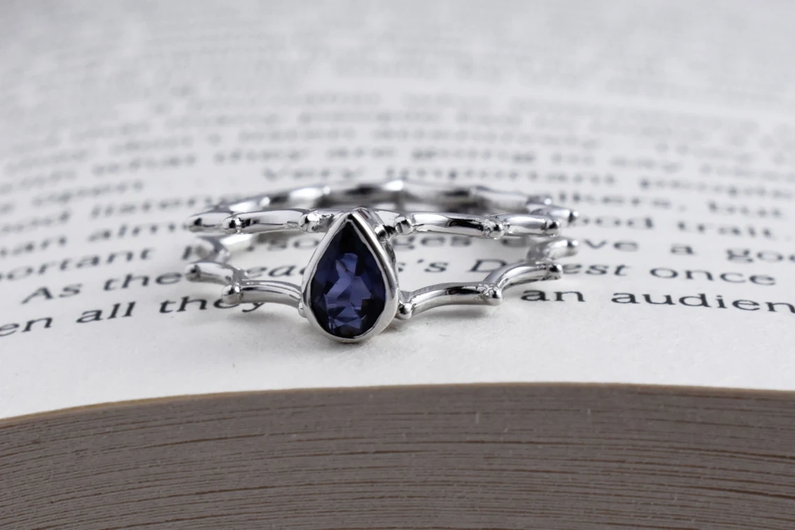 Iolite Sterling Silver Ring Back To School Collection Semi Precious Stone Studded,White Rhodium Plated Ring Gemstone Ring-10 3/4 US/Uk size – V-1