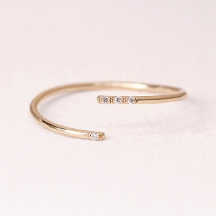 10K Solid Gold Dainty Twist Open Inset Crystal Stacking Statement Adjustable Ring Handmade Minimalist Delicate Ring Simple Unique Thin band