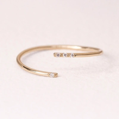 10K Solid Gold Dainty Twist Open Inset Crystal Stacking Statement Adjustable Ring Handmade Minimalist Delicate Ring Simple Unique Thin band