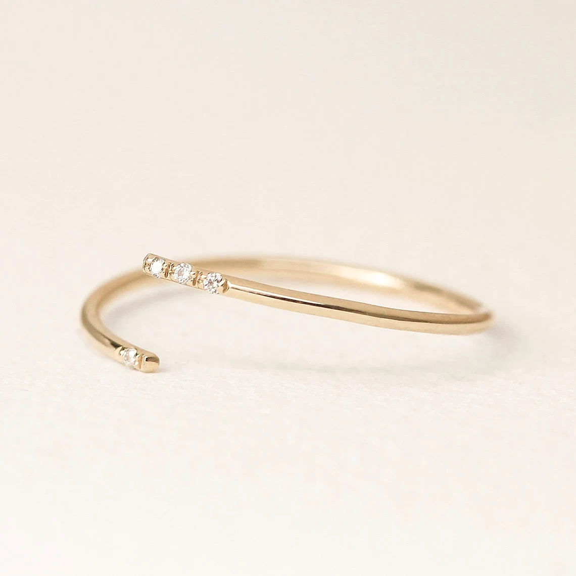 10K Solid Gold Dainty Twist Open Inset Crystal Stacking Statement Adjustable Ring Handmade Minimalist Delicate Ring Simple Unique Thin band-10 3/4 US/Uk size – V-1