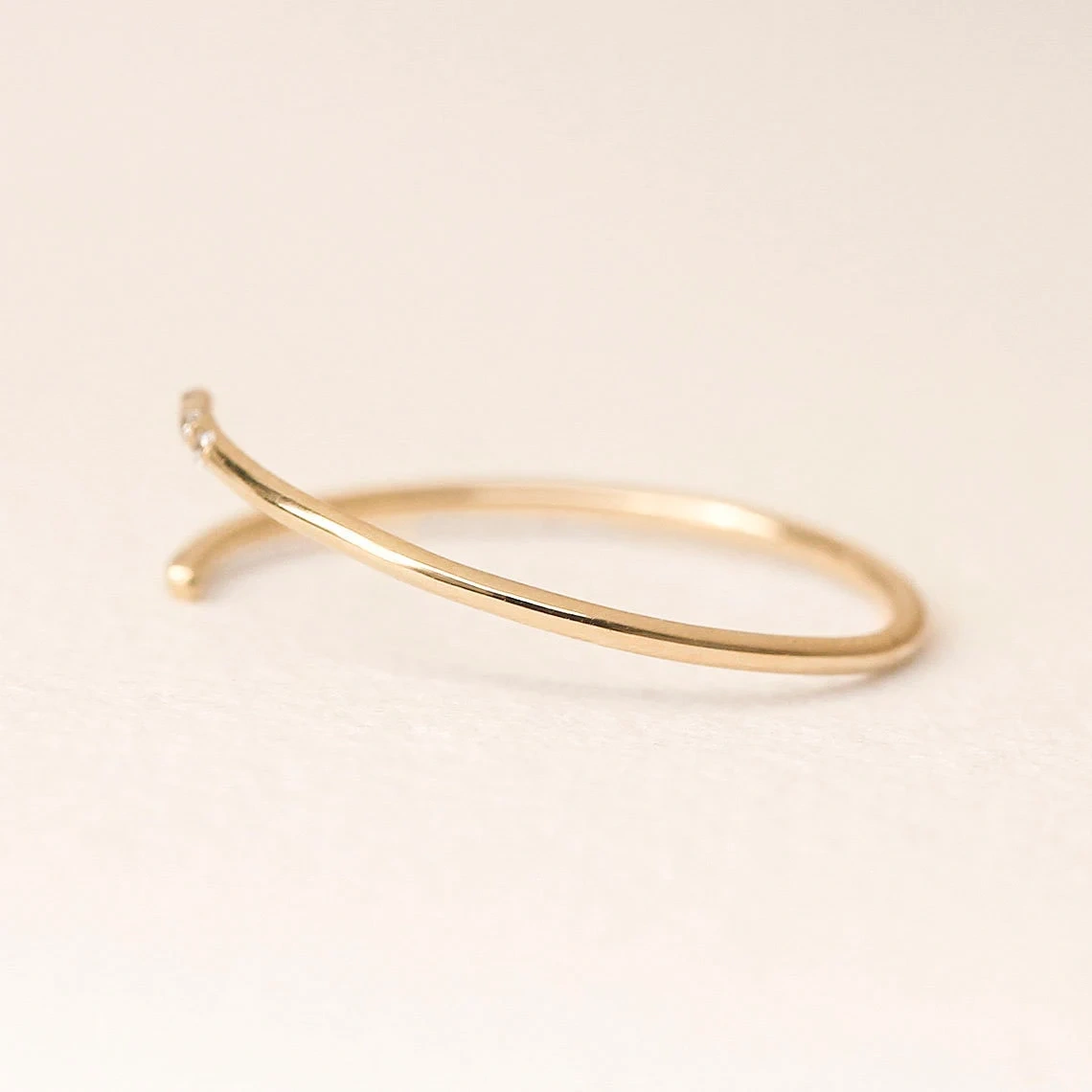 10K Solid Gold Dainty Twist Open Inset Crystal Stacking Statement Adjustable Ring Handmade Minimalist Delicate Ring Simple Unique Thin band-10 3/4 US/Uk size – V-2