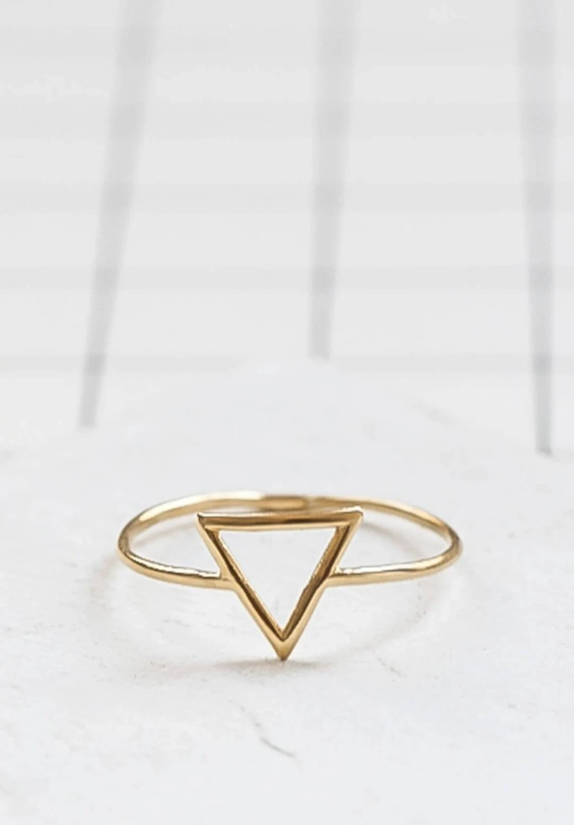 10K Solid Gold Tiny Hollow Triangle Ring Handmade Delicate Midi Geometric Stacking Ring Dainty Minimalist Statement Gold knuckle Bohu Ring-10 3/4 US/Uk size – V-1