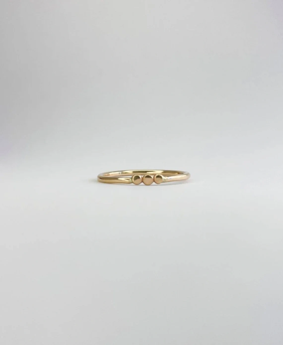 14K Solid Gold Tiny Flat beaded Ring Handmade Delicate Stacking Ring Dainty Minimalist Statement Gold knuckle 3 beaded Bohu Ring-11424374