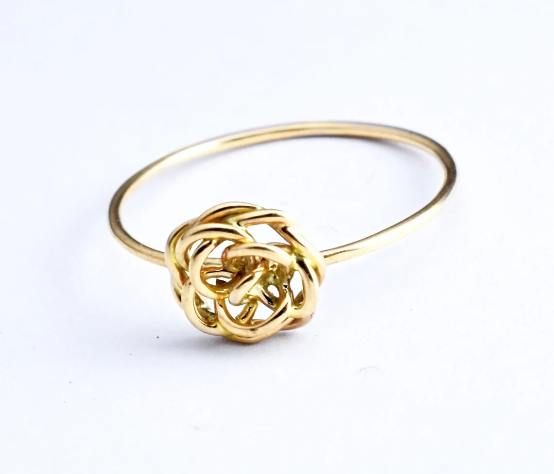 14K Solid Gold Wire Wrapped Rose Ring Handmade Stacking Dainty Ring Minimalist Ring Light Weight Ring Gift For Her Boho Style Jewelry-10 3/4 US/Uk size – V-1