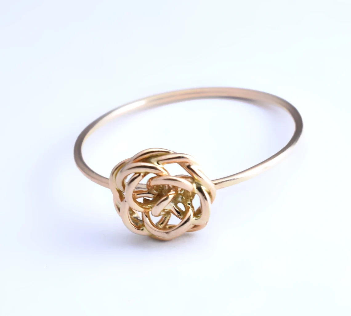 14K Solid Gold Wire Wrapped Rose Ring Handmade Stacking Dainty Ring Minimalist Ring Light Weight Ring Gift For Her Boho Style Jewelry-10 3/4 US/Uk size – V-2