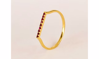 10K Solid Gold Tiny Round Inset Ruby Half Eternity Ring Handmade Stacking Gemstone Ring Dainty Minimal Statement Birthstone knuckle Ring