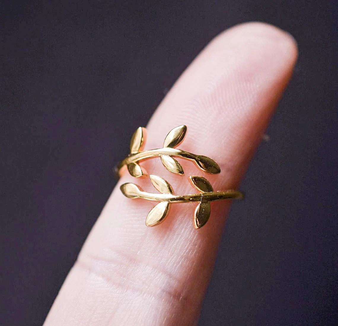 10K Solid Gold Tiny leaf Adjustable Ring Handmade Delicate Stacking Branch Vine Ring Dainty Minimalist Statement Gold knuckle Skinny Ring-10 3/4 US/Uk size – V-1