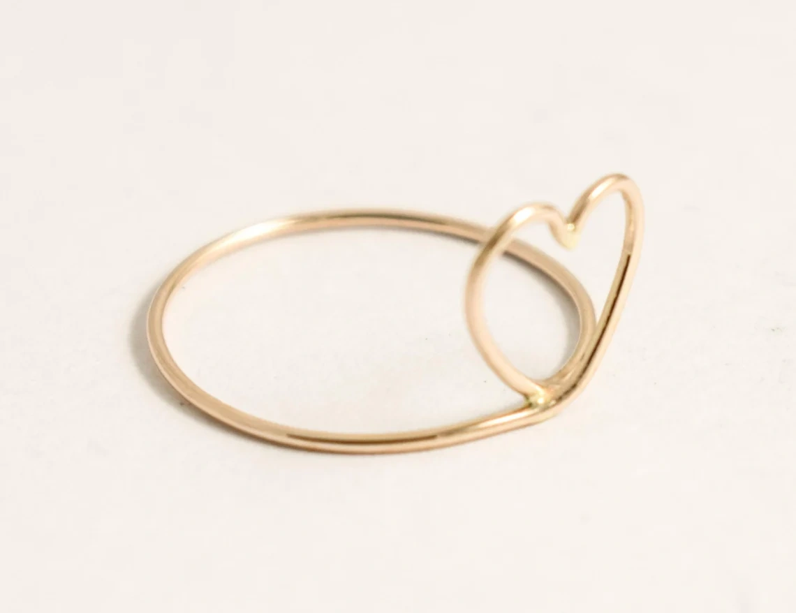 10K Gold Ring Solid Gold Heart Shape Wired Ring Stacking Dainty Love Minimalist Ring Light Weighted handmade Delicate Unique Women Ring-11425336