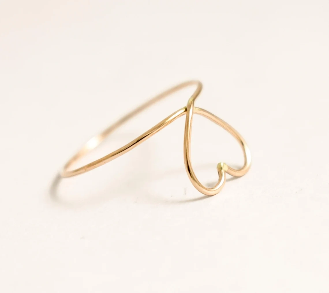 10K Gold Ring Solid Gold Heart Shape Wired Ring Stacking Dainty Love Minimalist Ring Light Weighted handmade Delicate Unique Women Ring-10 3/4 US/Uk size – V-4