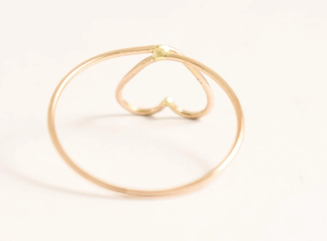 10K Gold Ring Solid Gold Heart Shape Wired Ring Stacking Dainty Love Minimalist Ring Light Weighted handmade Delicate Unique Women Ring-10 3/4 US/Uk size – V-5