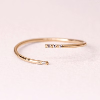 14k solid gold dainty twist open inset crystal stacking statement adjustable ring handmade minimalist delicate ring simple unique thin band14k solid gold dainty twist open inset crystal stacking state