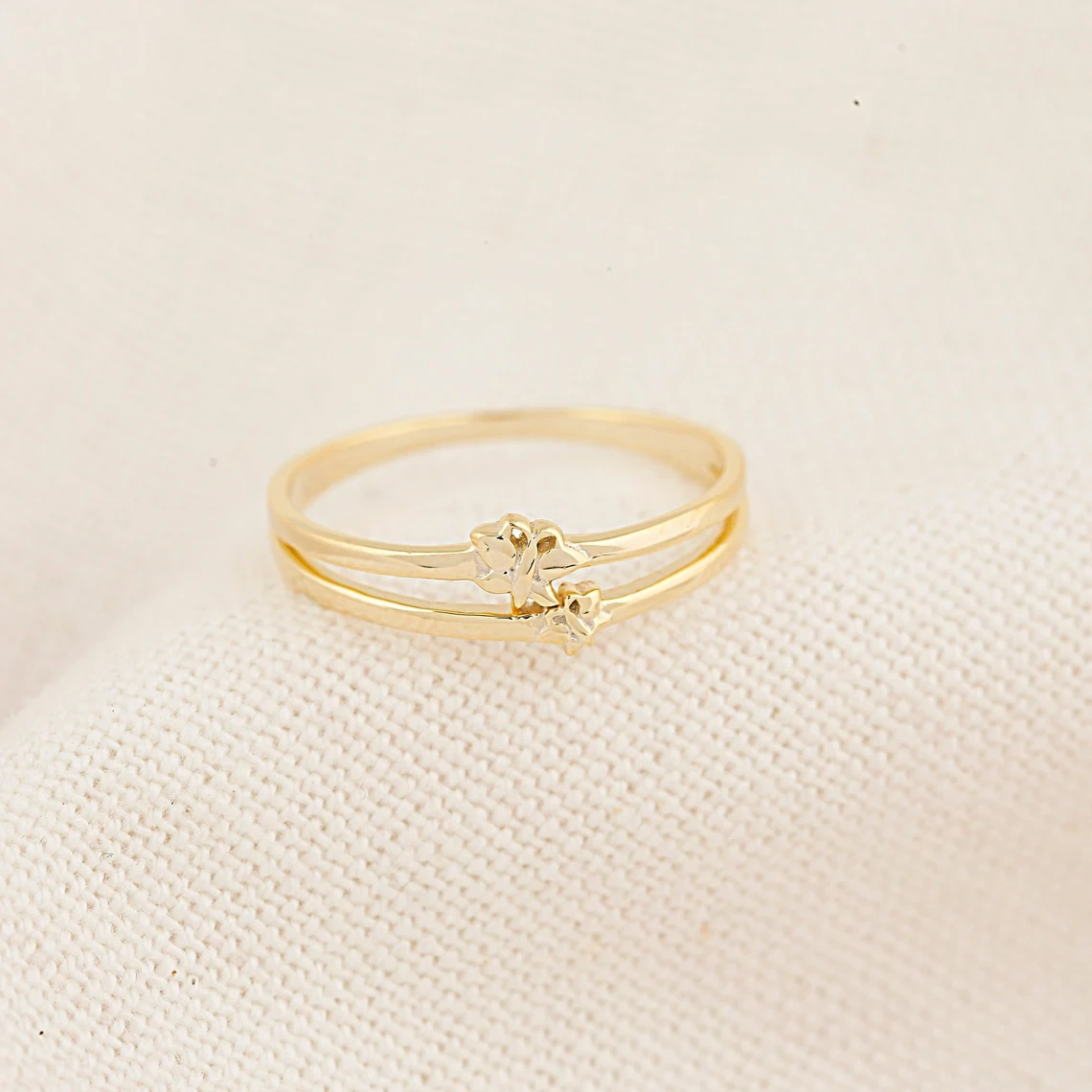 14K Solid Gold Plain Butterfly Ring Handmade Plain Stacking Ring Modernist Dainty Stacking Minimalist Heart beat Pointy Statement Ring-11425668