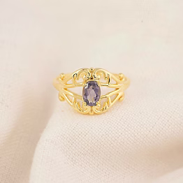 14k solid gold iolite studded crown ring handmade semi precious statement stone ring dainty minimal statement birthstone knuckle thumb ring